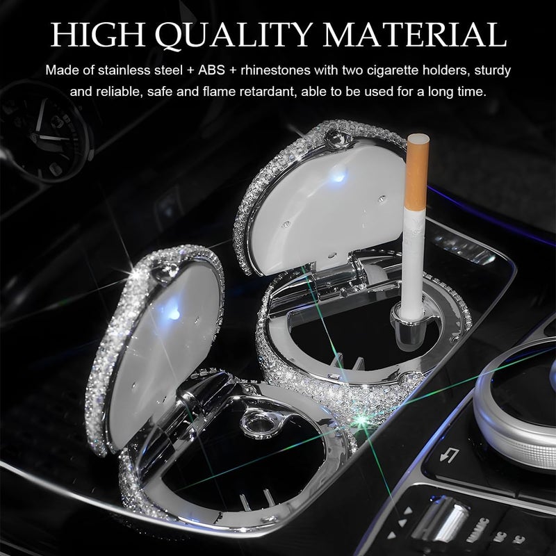 MUQIDA Car Ashtray with Lid, Bling Portable Ash Tray Cup Holder with LED Light Indicator, Sparkle Cigarette Smokeless Cylinder Ash Holder for Vehicle Home Office, Car Accessories (Black) - Image 5